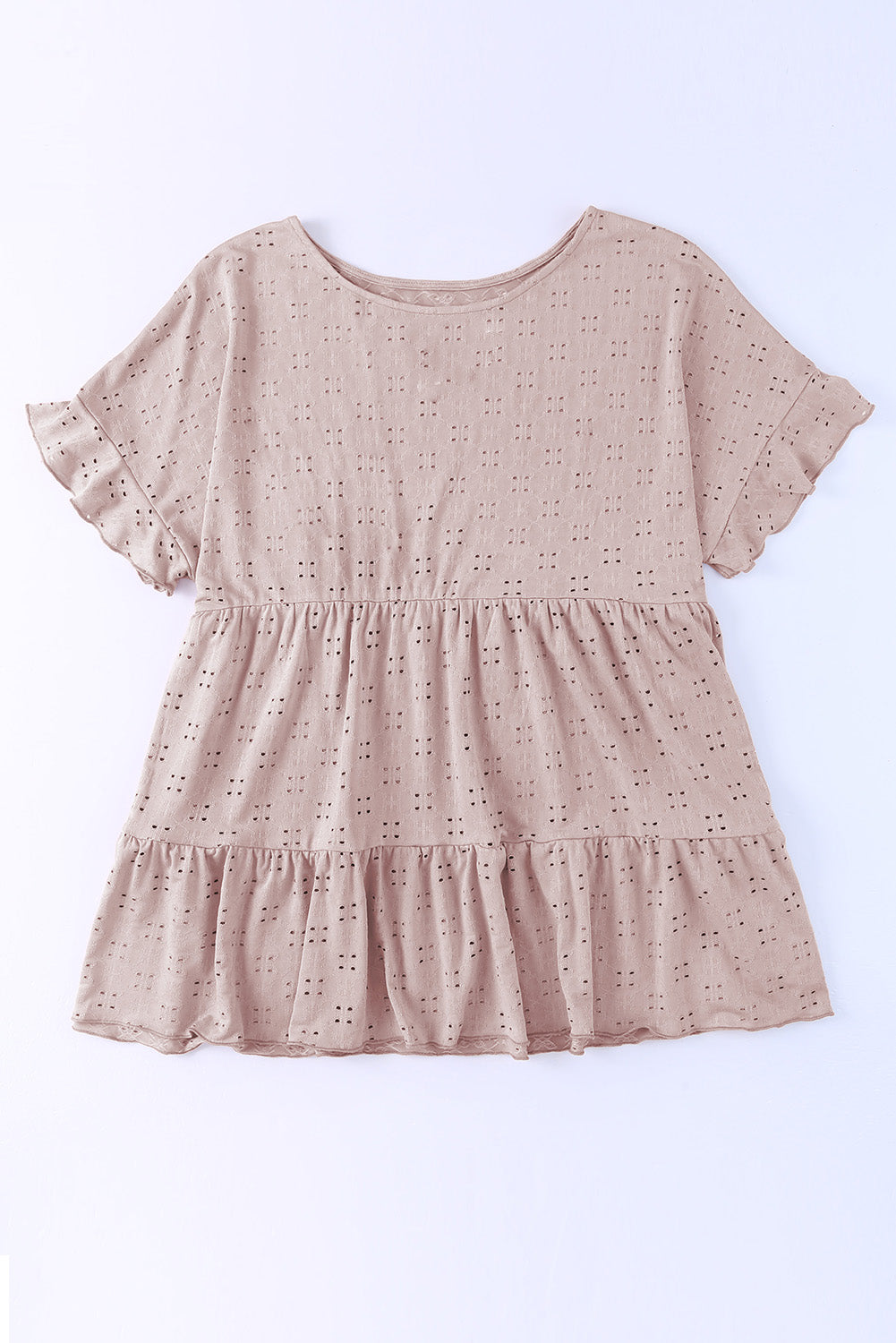 Plus Size Eyelet Round Neck Short Sleeve Blouse Trandify deal