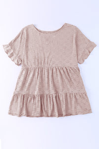Plus Size Eyelet Round Neck Short Sleeve Blouse Trandify deal