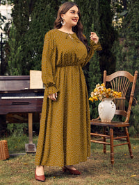 Plus Size Ruffled Polka Dot Long Sleeve Midi Dress Trandify Deal