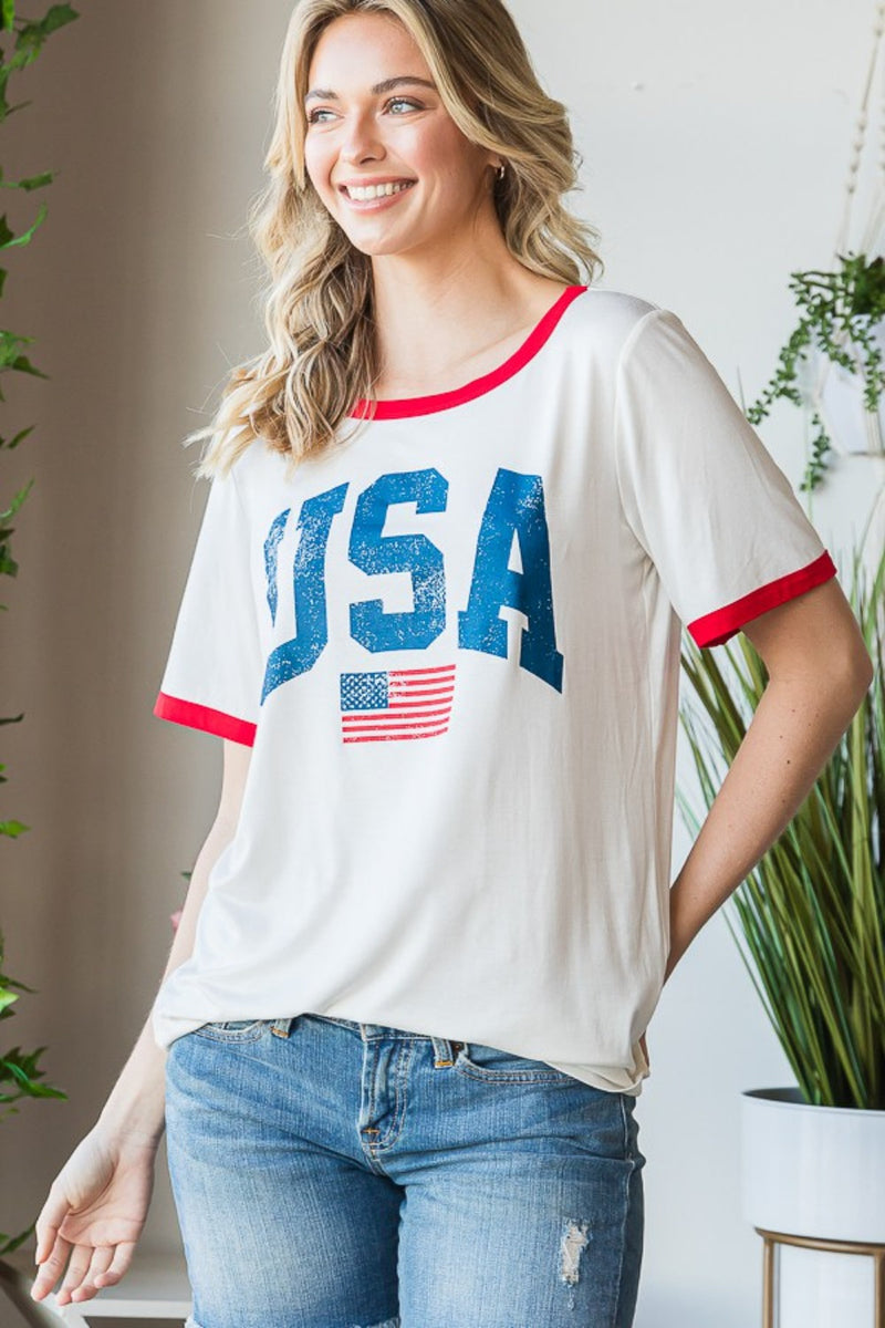 Heimish Full Size USA Contrast Trim Short Sleeve T-Shirt Trandify deal