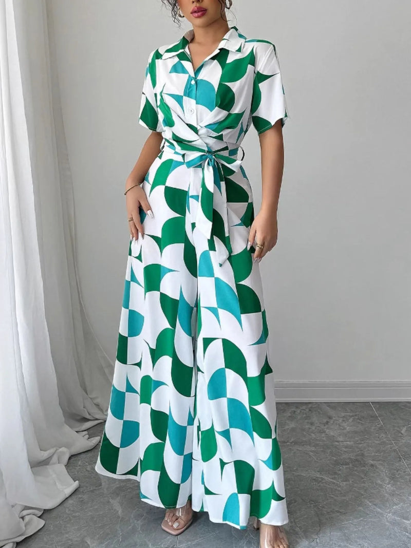 Floral Print Wide Leg Jumpsuit for Women with Belted Waist – Boho Chic Romper