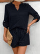 Notched Long Sleeve Top and Shorts Set Trandify deal