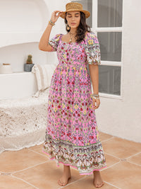 Plus Size Printed Square Neck Ruffle Hem Dress Trandify deal