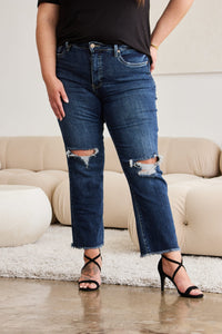 RFM Full Size Tummy Control Distressed High Waist Raw Hem Jeans Trandify deal