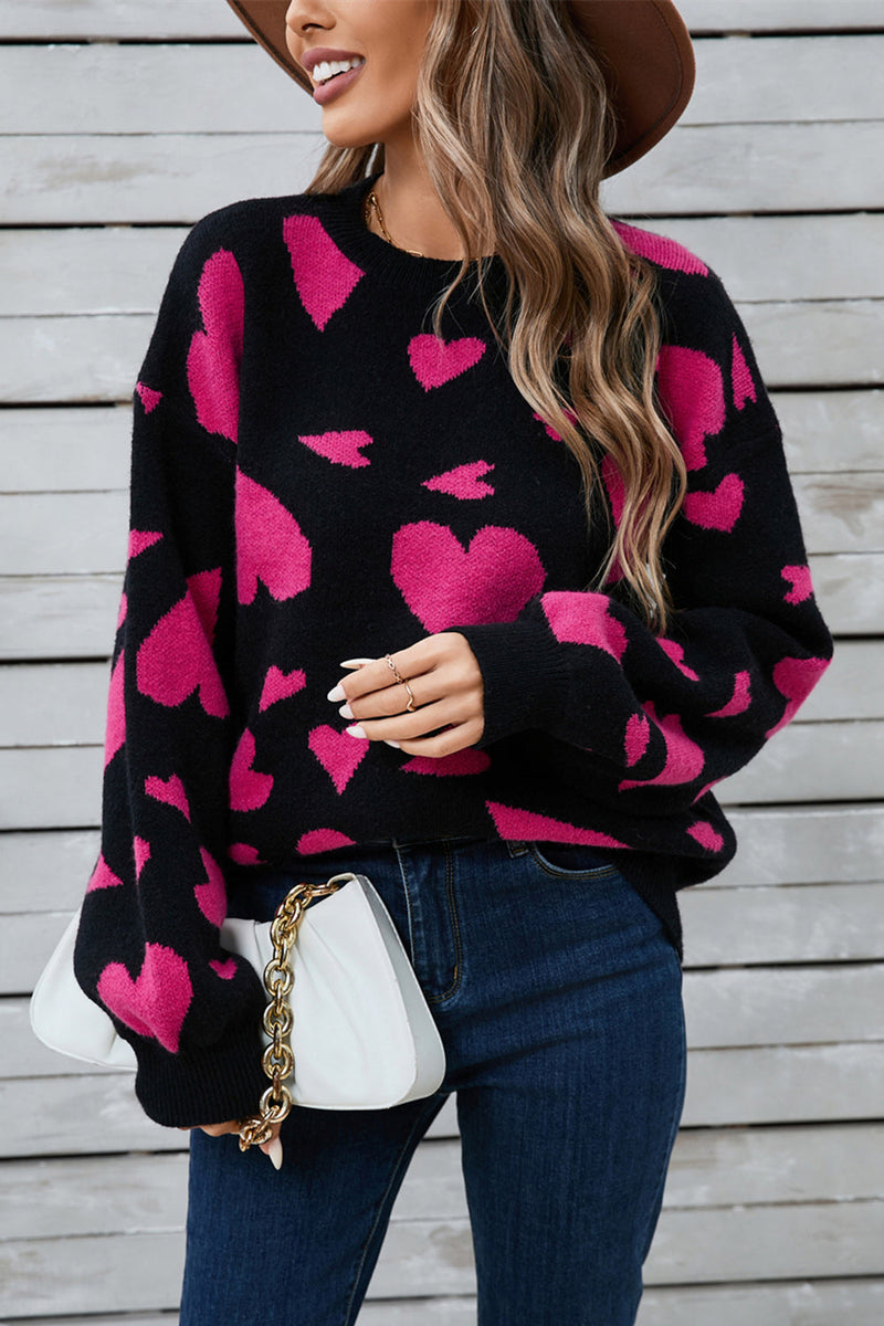 Angel Wings Heart Contrast Round Neck Long Sleeve Sweater Trandify Deal
