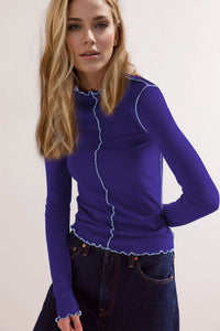 Basic Bae Contrast Trim Mock Neck Long Sleeve T-Shirt Trandify Deal