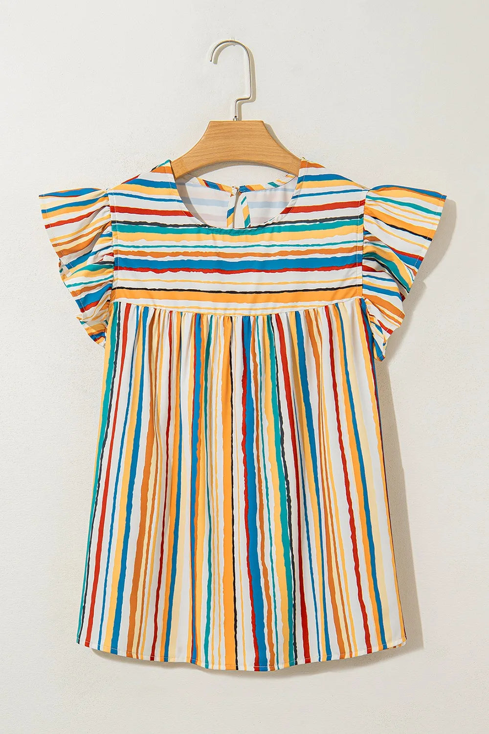 Women's Colorful Striped Cap Sleeve Blouse – Trendy Summer Top for Casual & Office Outfits