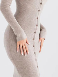 Women’s button-front sweater dress for fall – soft knit long sleeve dress