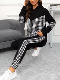 Houndstooth Hoodie & Jogger Set - Women's Outfit