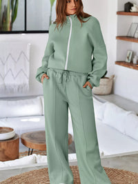 Women's Zip Up Jogger Set in Sage on model showing pockets