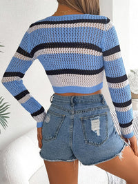 Tied Openwork Long Sleeve Knit Top Trandify deal