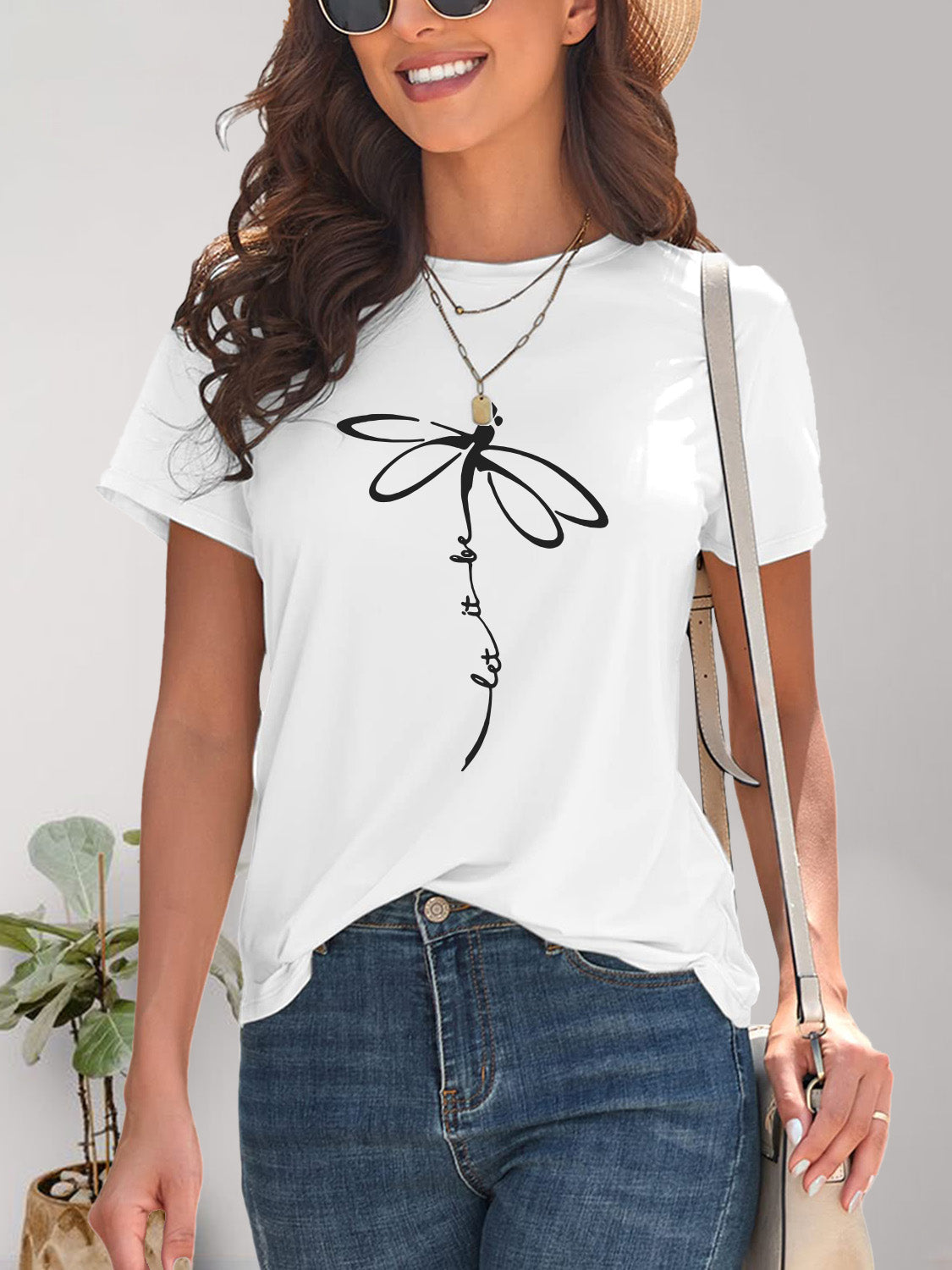 Dragonfly Graphic Round Neck Short Sleeve T-Shirt Trandify deal