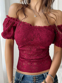 Women’s Off-Shoulder Lace Top – Boho Floral Blouse for Summer Outfits