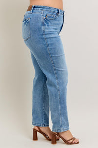 Plus Size Tummy Control Jeans: Vintage Wash Straight Leg