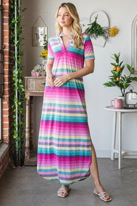 Heimish Plus Size Striped Maxi Dress for Women – Comfortable Short Sleeve Tee Dress – USA Fashion Trend