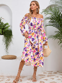 Printed Long Sleeve Midi Dress Trandify Deal