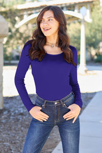Basic Bae Full Size Round Neck Long Sleeve Bodysuit Trandify Deal