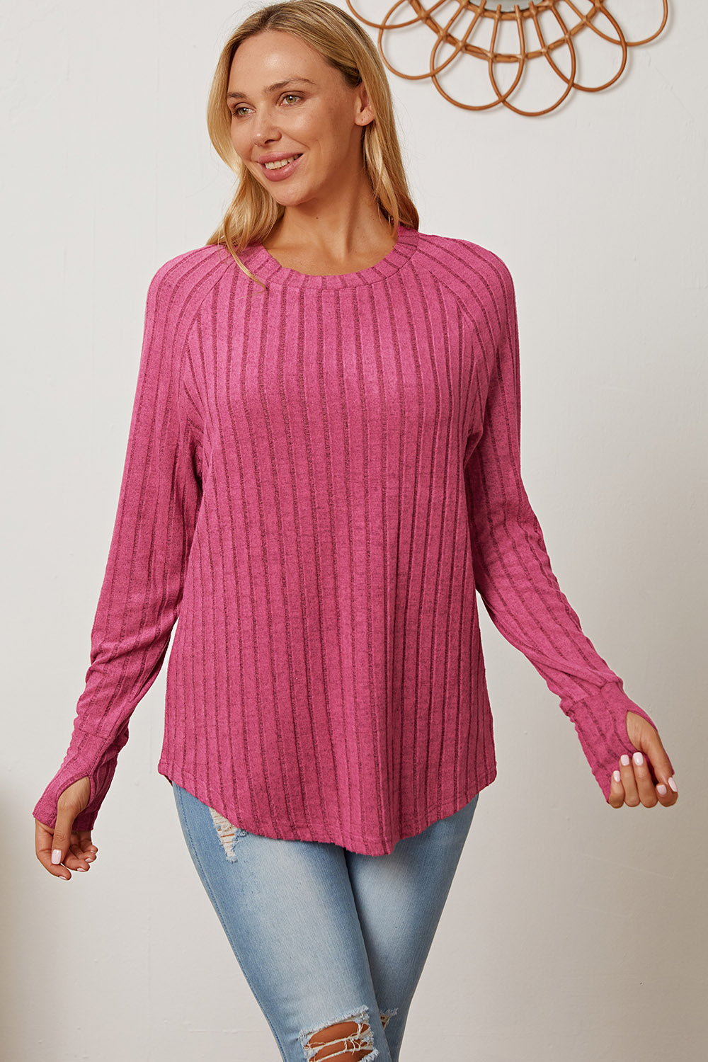 Basic Bae Full Size Ribbed Thumbhole Sleeve T-Shirt Trandify Deal