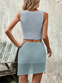 Button Up Sleeveless Top and Drawstring Skirt Set Trandify deal