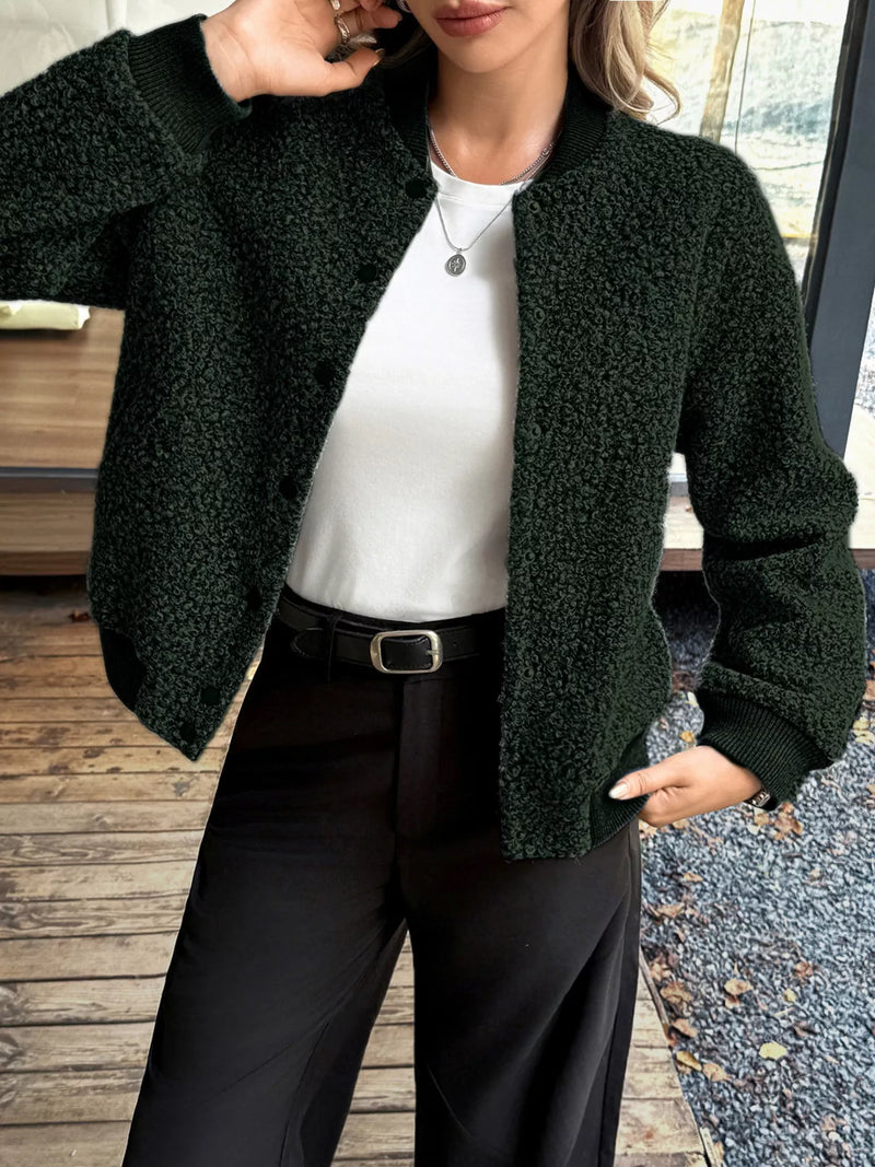 Women's Thick Buttoned Dropped Shoulder Jacket in oversized fit,