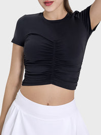 Millennia Ruched Round Neck Short Sleeve Active T-Shirt Trandify deal