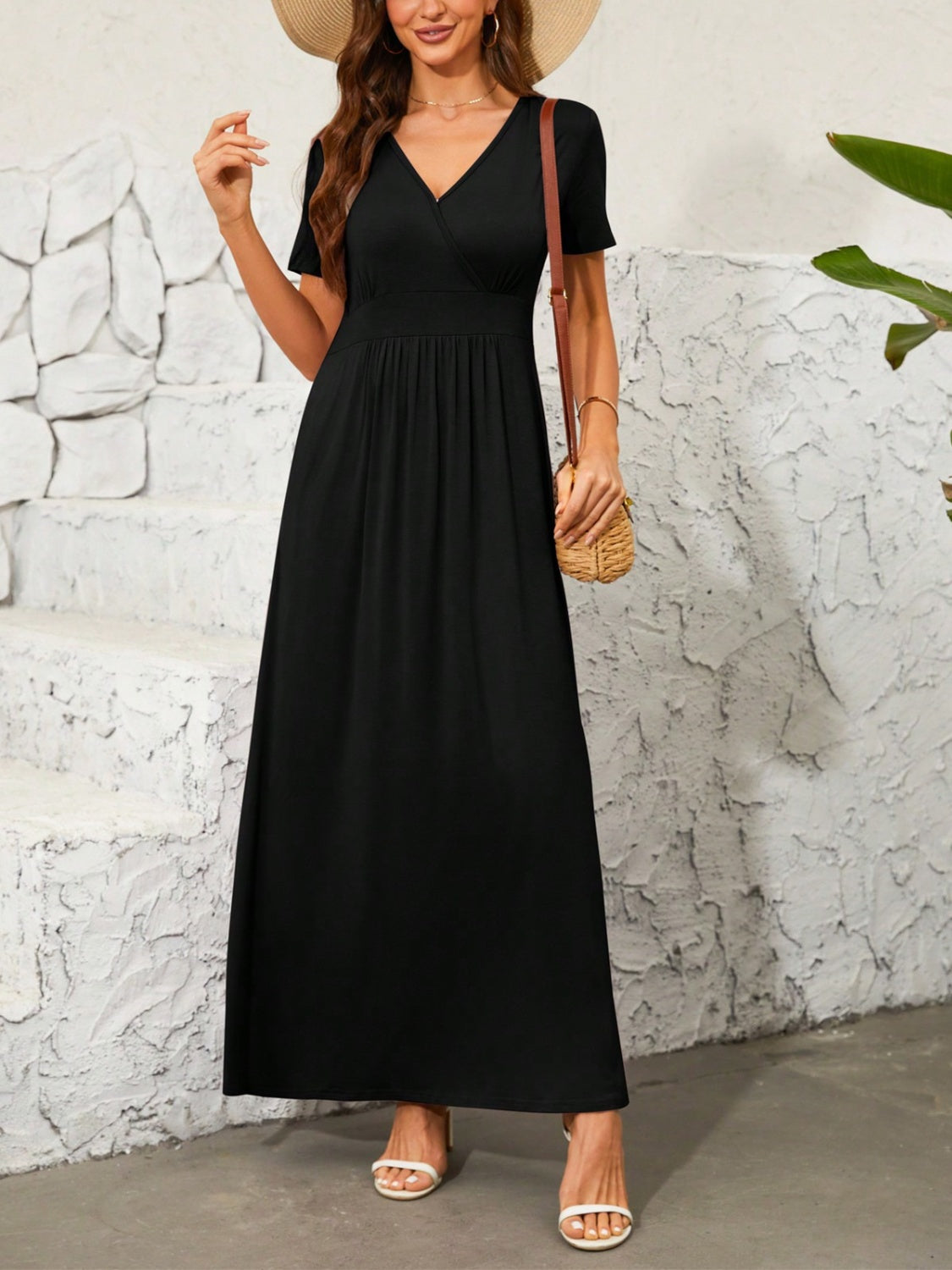 Surplice Short Sleeve Maxi Dress Trandify deal