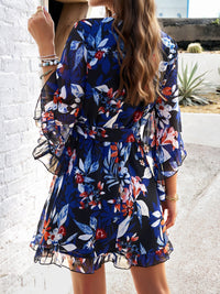 Devine Ruffled Printed Surplice Half Sleeve Mini Dress Trandify Deal