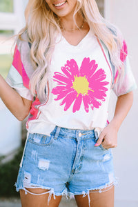 Daisy Graphic V-Neck Half Sleeve T-Shirt - Trandify Deal