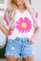 Daisy Graphic V-Neck Half Sleeve T-Shirt - Trandify Deal