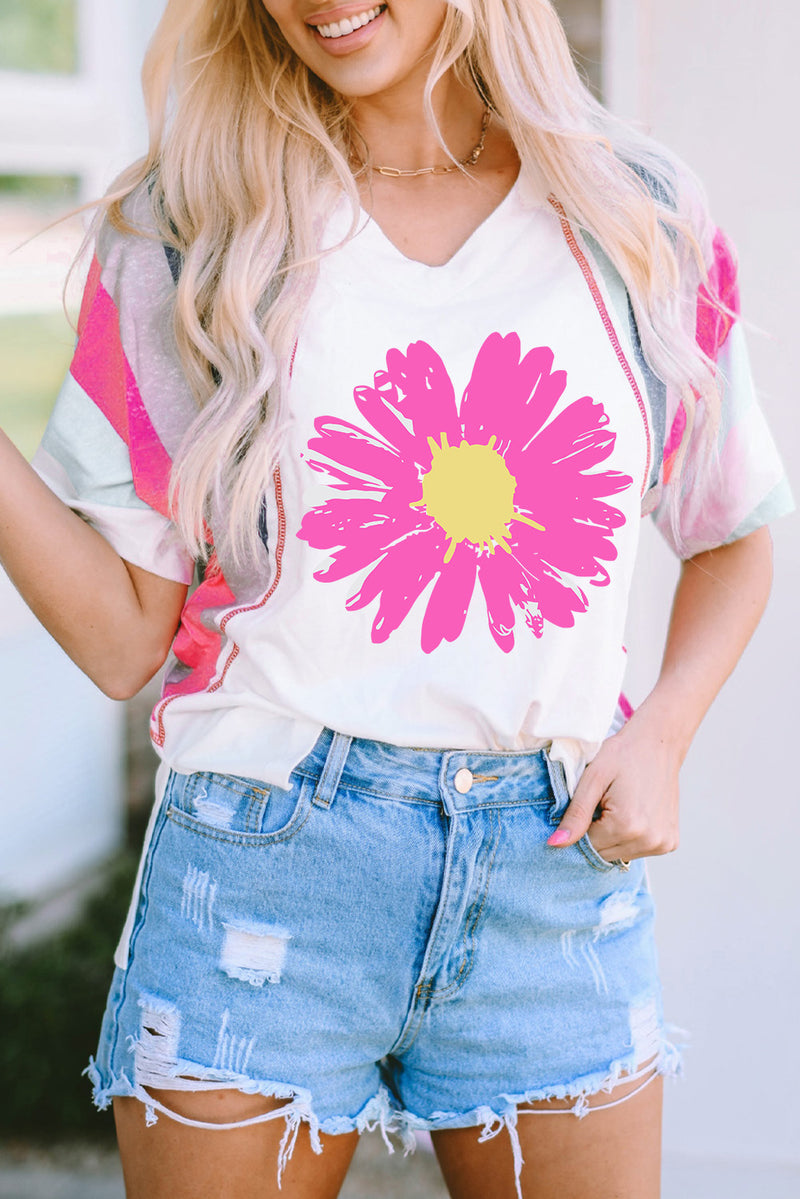 Daisy Graphic V-Neck Half Sleeve T-Shirt - Trandify Deal