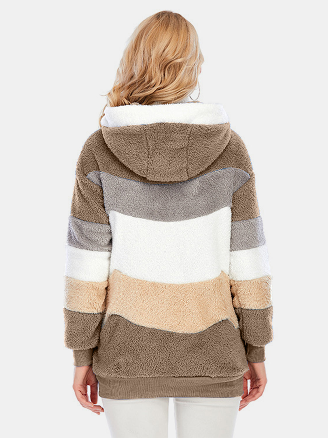 Full Size Drawstring Color Block Zip Up Hooded Outerwear Trandify Deal