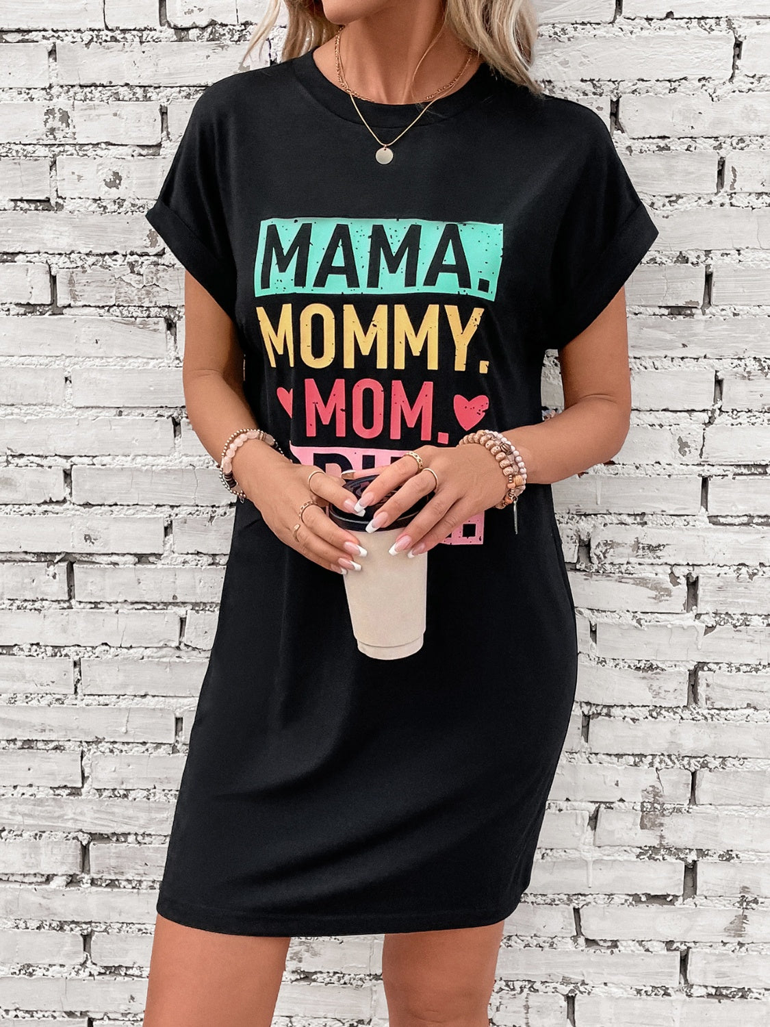 Letter Graphic Short Sleeve Mini Tee Dress Trandify deal