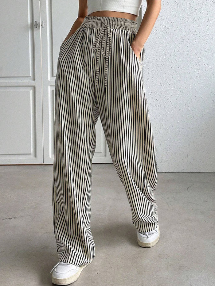 Drawstring Striped Elastic Waist Pants - Trandify Deal