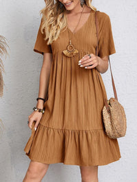 Full Size V-Neck Short Sleeve Dress Trandify deal