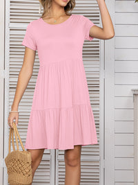Round Neck Short Sleeve Mini Tee Dress Trandify deal