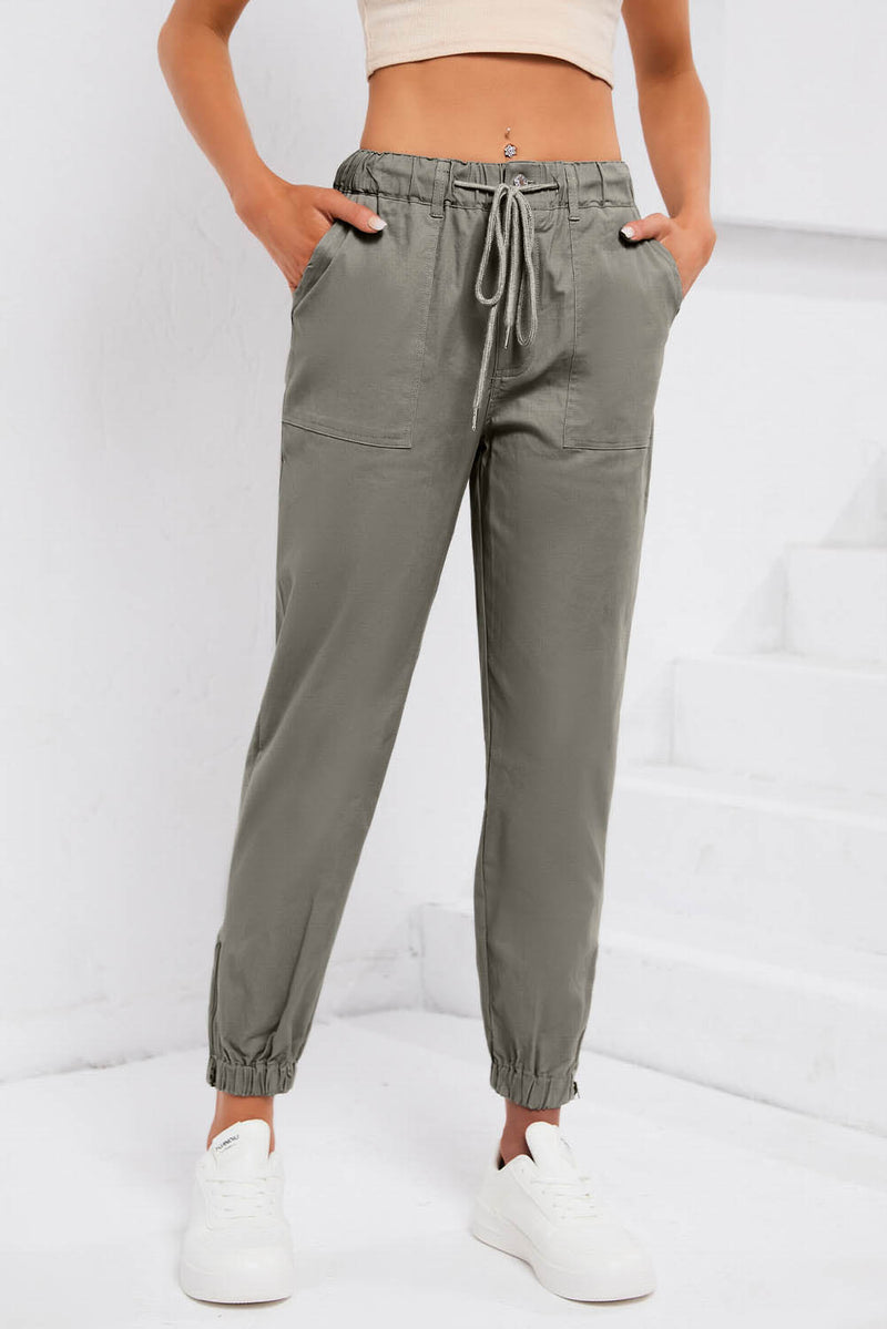 Drawstring Side Zip Joggers - Trandify Deal