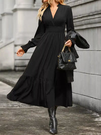 Ruched Midi Dress Long Sleeve Tiered Bodycon - Regular & Plus Size