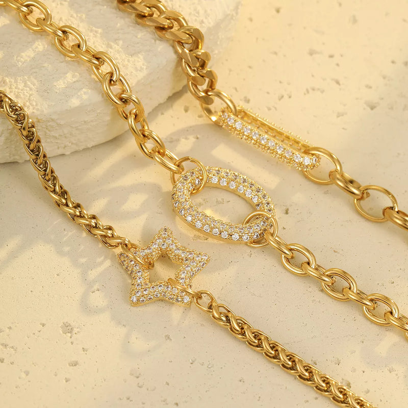 18K Gold Plated Rhinestone Chain Bracelet for Women