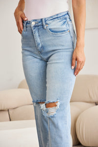 RFM Full Size Tummy Control High Waist Raw Hem Distressed Jeans Trandify deal