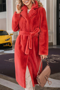 Full Size Fuzzy Tied Collared Neck Coat Trandify Deal