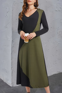 Contrast Long Sleeve Midi Dress Trandify deal