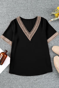 Plus Size V-Neck Short Sleeve Blouse Trandify deal