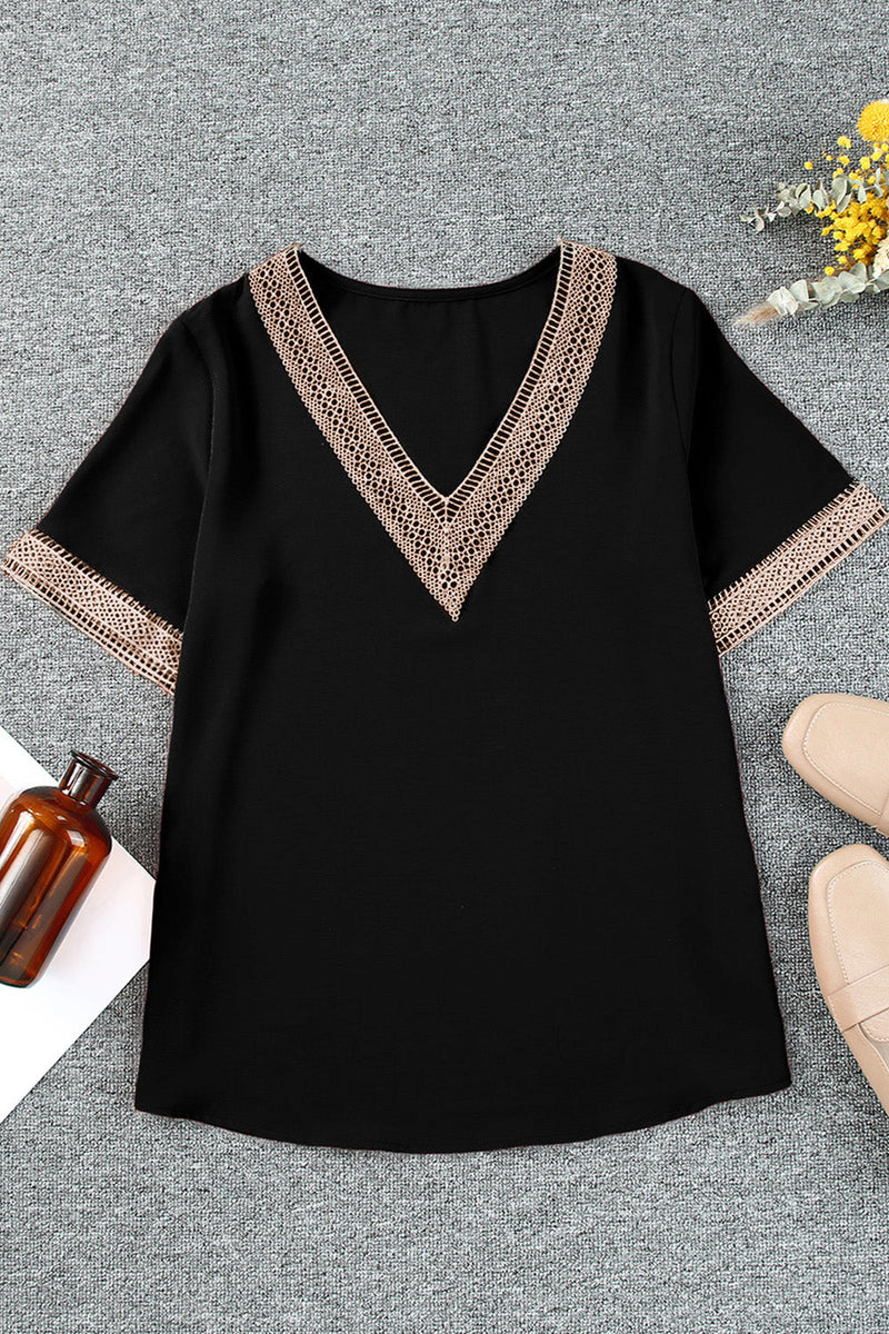 Plus Size V-Neck Short Sleeve Blouse Trandify deal