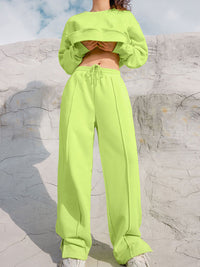 Round Neck Long Sleeve Top and Elastic Waist Pants Set Trandify Deal