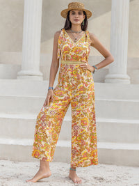 Fashionable Floral Print Jumpsuit for Women – V-Neck & Tie Shoulder Design – TrandifyDeal