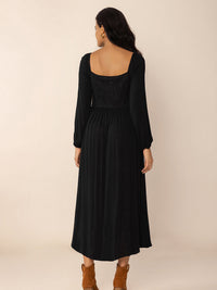 Lace-Up Square Neck Long Sleeve Midi Dress Trandify deal