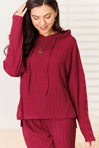 Basic Bae Full Size Ribbed Drawstring Hooded Top and Straight Pants Set Trandify Deal