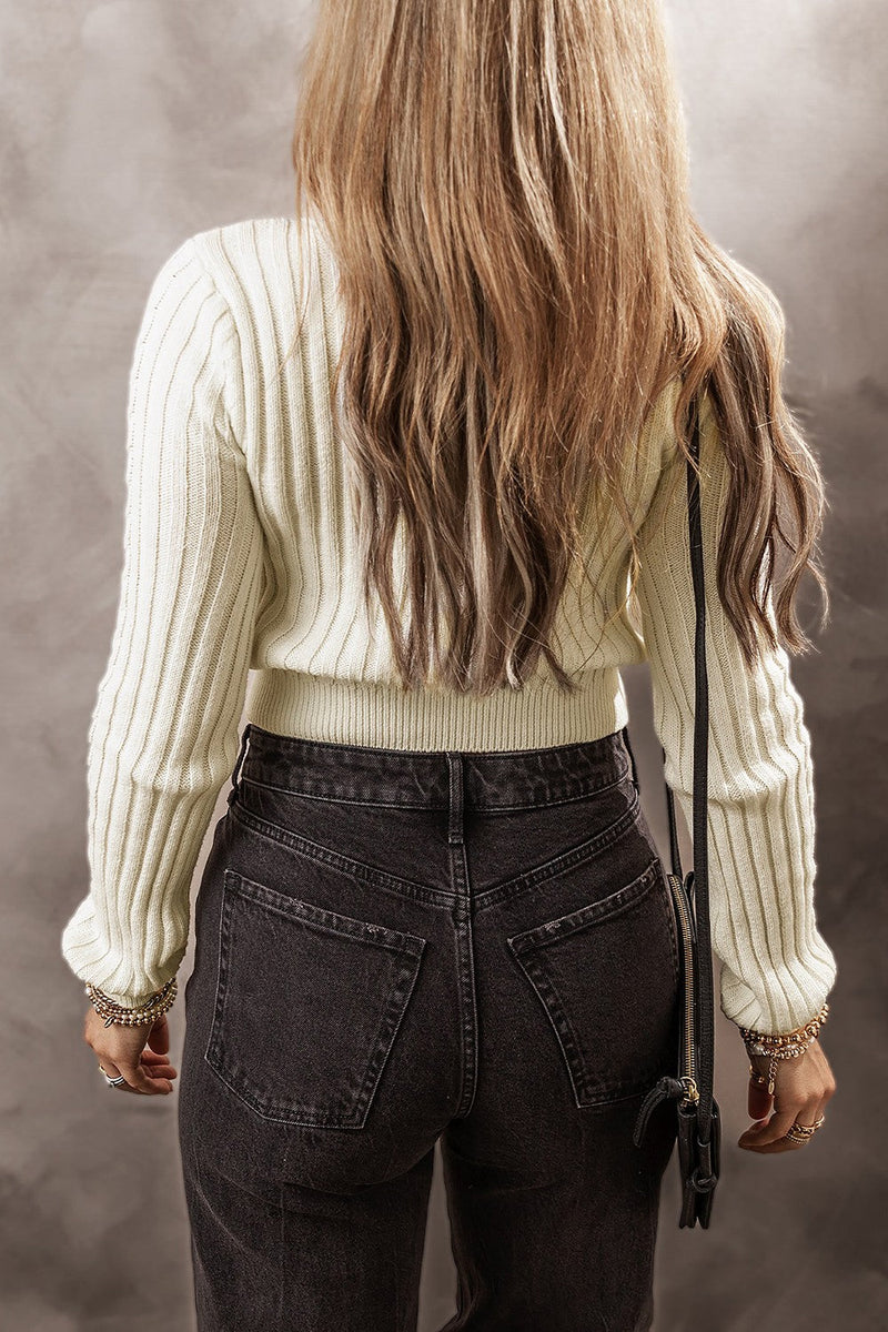 Cable-Knit Round Neck Long Sleeve Sweater Trandify Deal