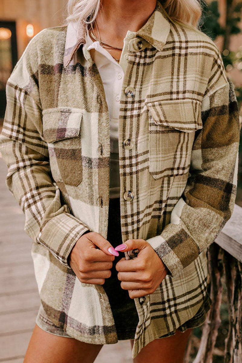 Plaid Button-Up Flap Pocket Shacket for Women - Trendy Fall & Winter Layering Piece by TrandifyDeal