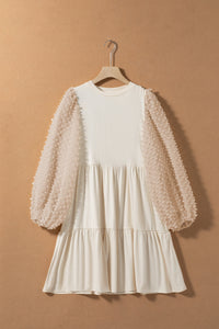 Tiered Round Neck Balloon Sleeve Mini Dress Trandify deal